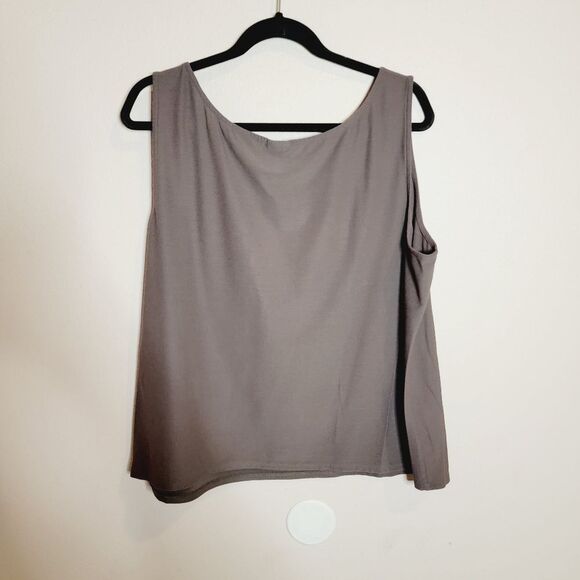 EILEEN FISHER Sleeveless Tank Top Womens Scoop Neck Shell Taupe Brown - Picture 3 of 9